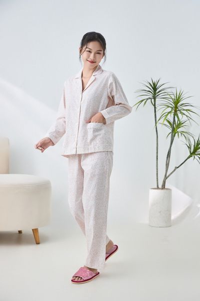 A45212516 - Bộ Pijama dài tay cao cấp Ailai cotton hoa viền lé