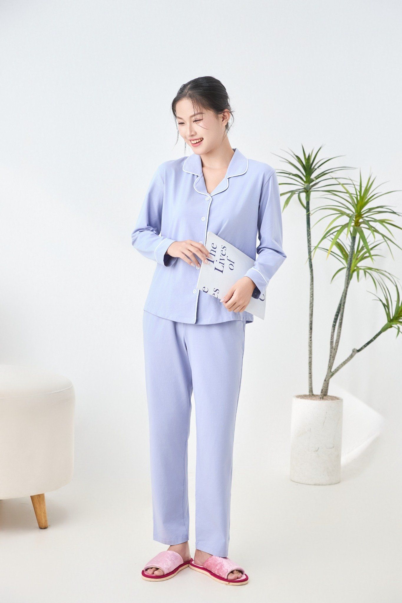 A45512401 - Bộ Pijama dài tay cao cấp Ailai thun dệt kim