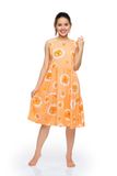  A47112201 - Đầm mặc nhà rayon hoa sát nách, cổ tròn, 2 tầng 
