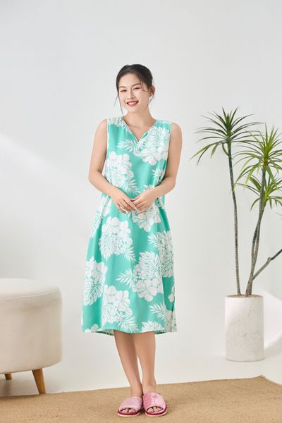 A471432504 - Đầm mặc nhà Lanh chéo cổ tim sát nách mềm mại thoáng mát