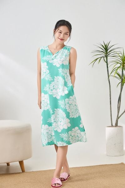 A471432504 - Đầm mặc nhà Lanh chéo cổ tim sát nách mềm mại thoáng mát