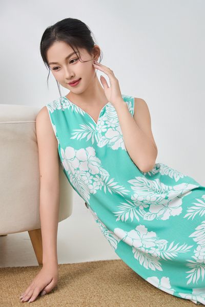 A471432504 - Đầm mặc nhà Lanh chéo cổ tim sát nách mềm mại thoáng mát