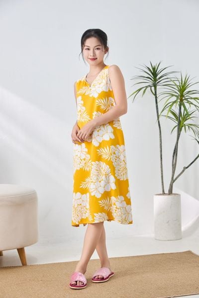 A471432504 - Đầm mặc nhà Lanh chéo cổ tim sát nách mềm mại thoáng mát