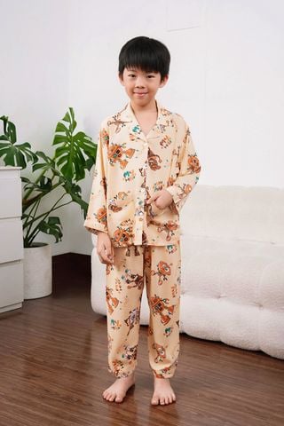 Q351132411 - Bộ mặc nhà trẻ em Pijama tay dài quần dài chất vải lanh thoáng mát
