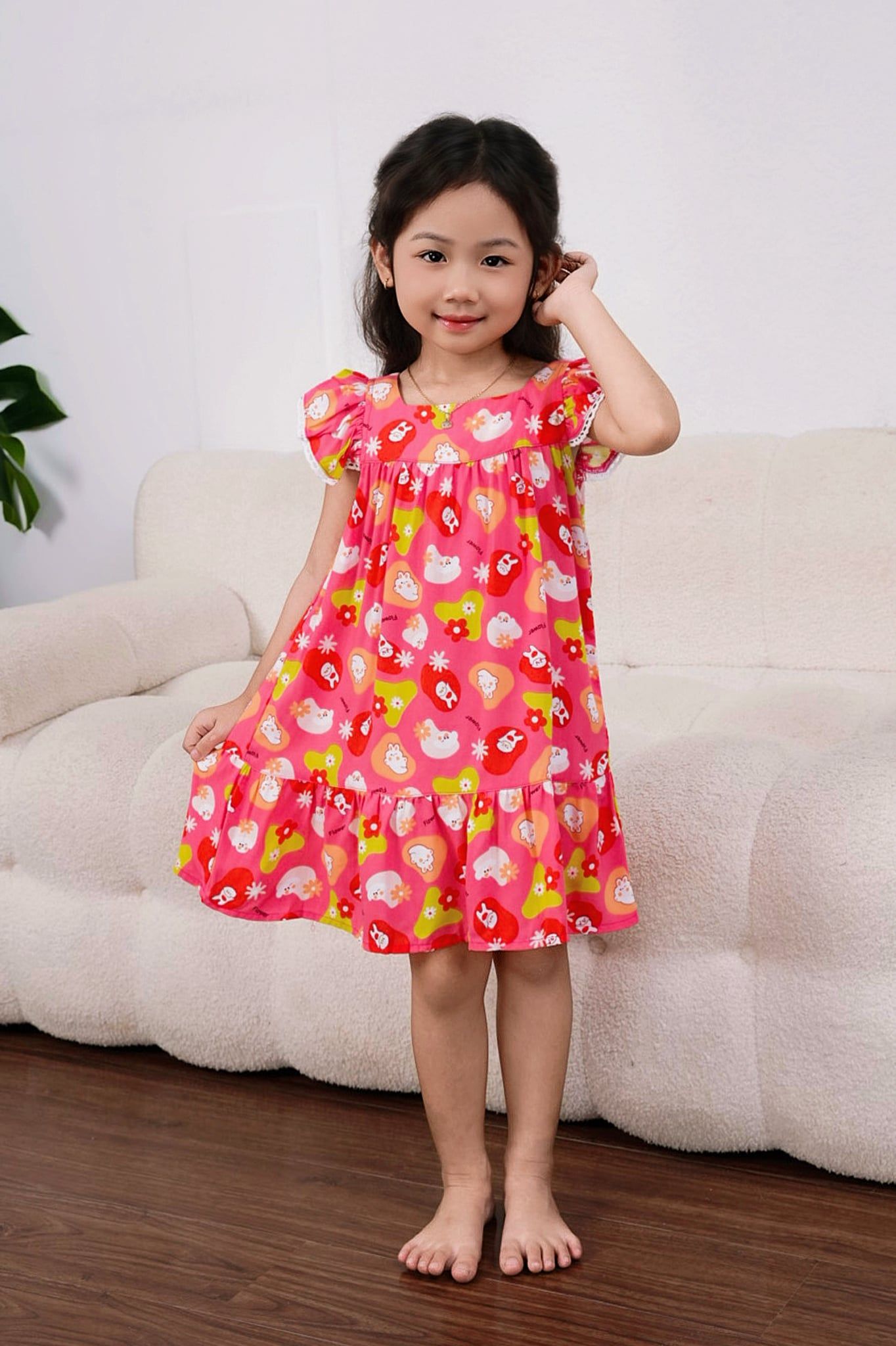 Q271132501 - Đầm bé gái Rayon hoa đính ren