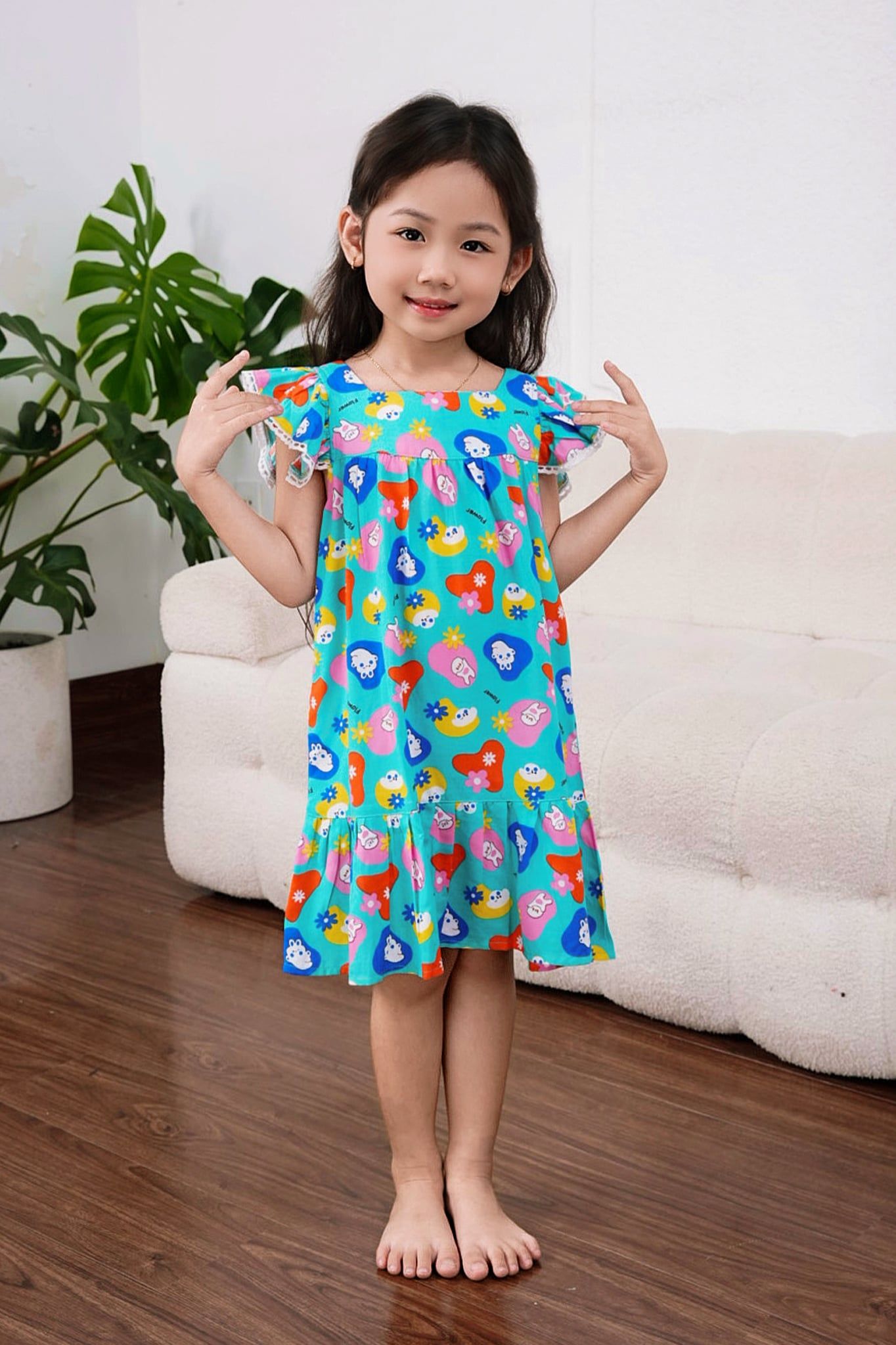 Q271132501 - Đầm bé gái Rayon hoa đính ren