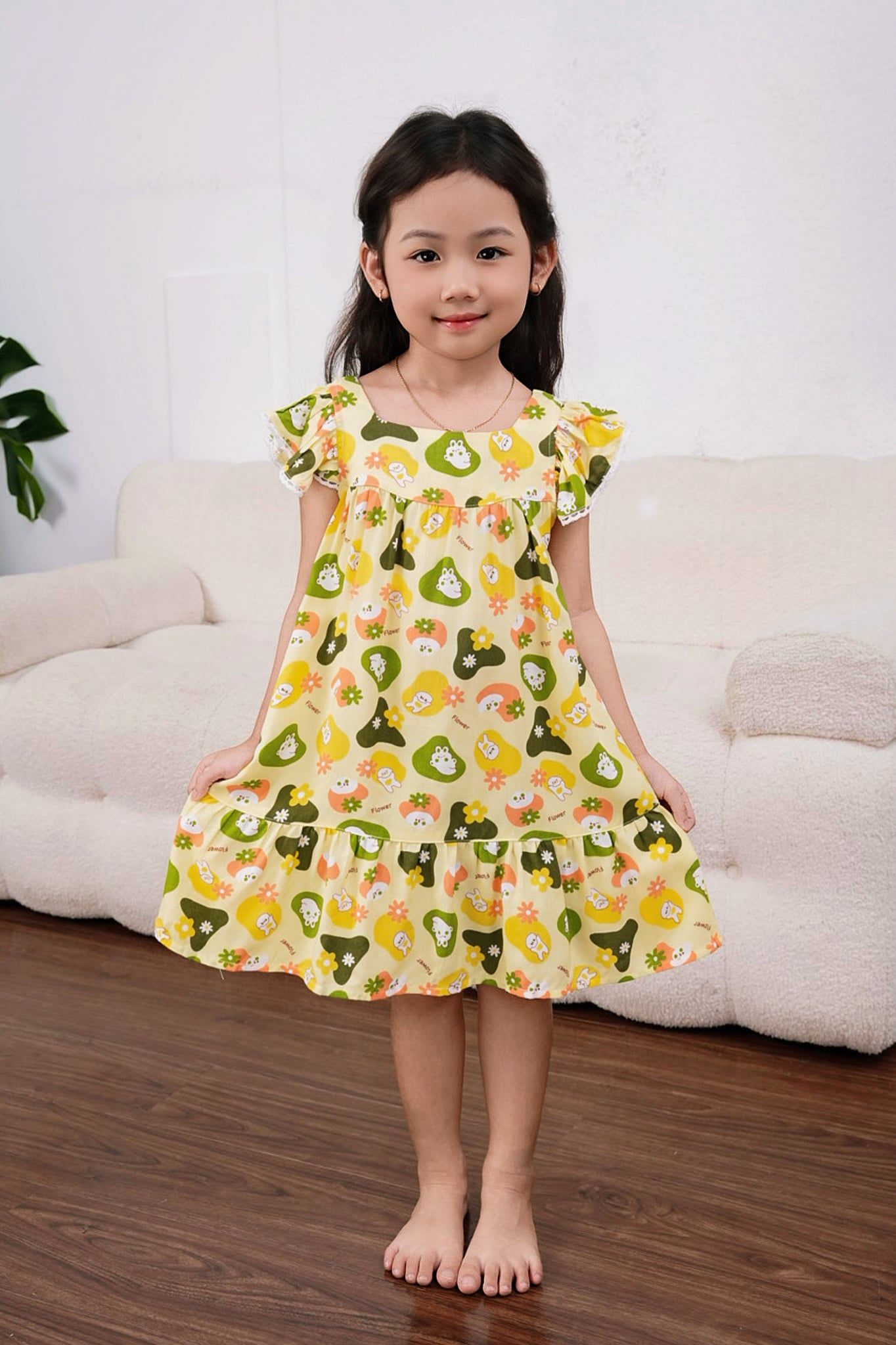 Q271132501 - Đầm bé gái Rayon hoa đính ren