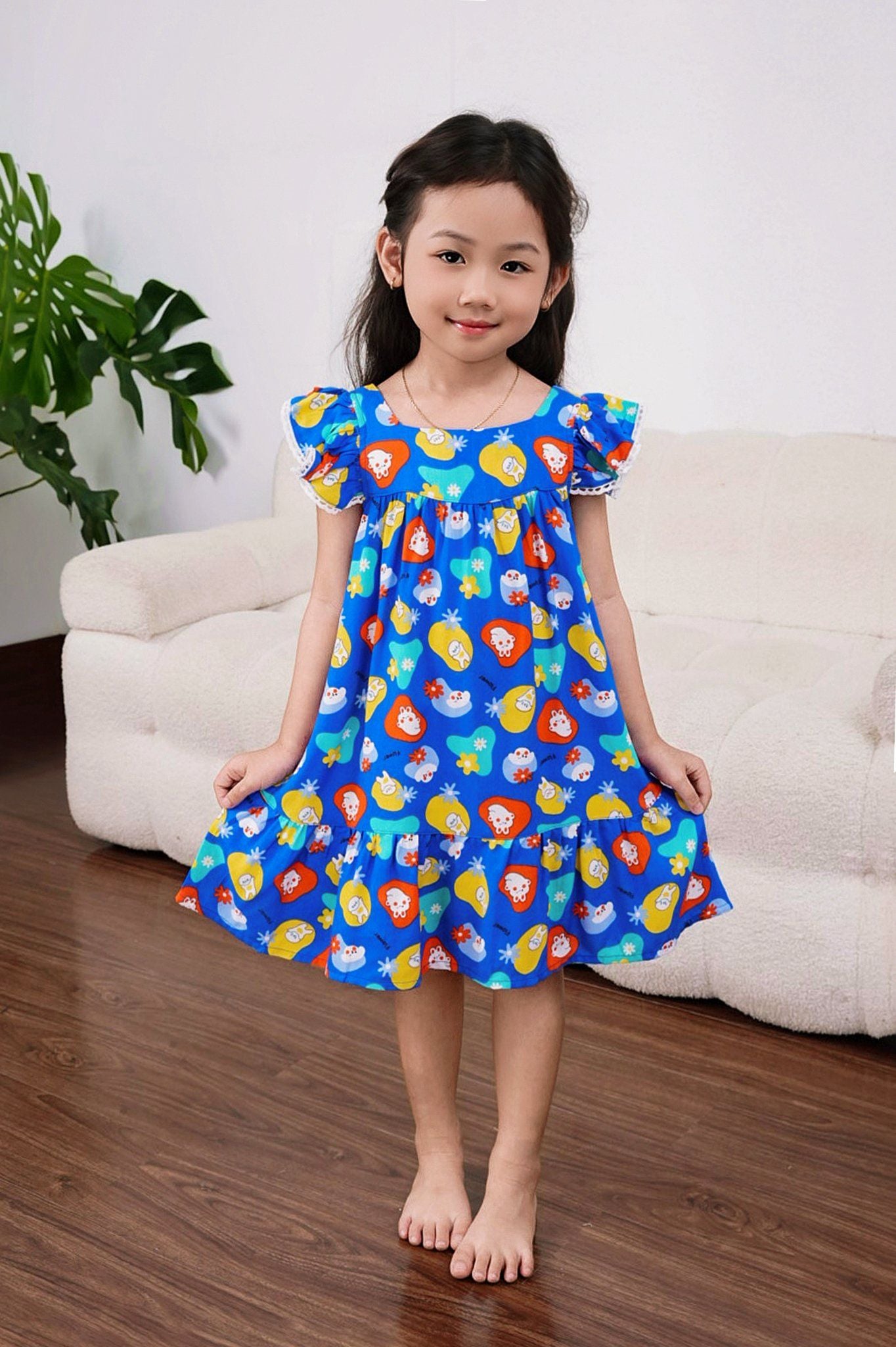 Q271132501 - Đầm bé gái Rayon hoa đính ren