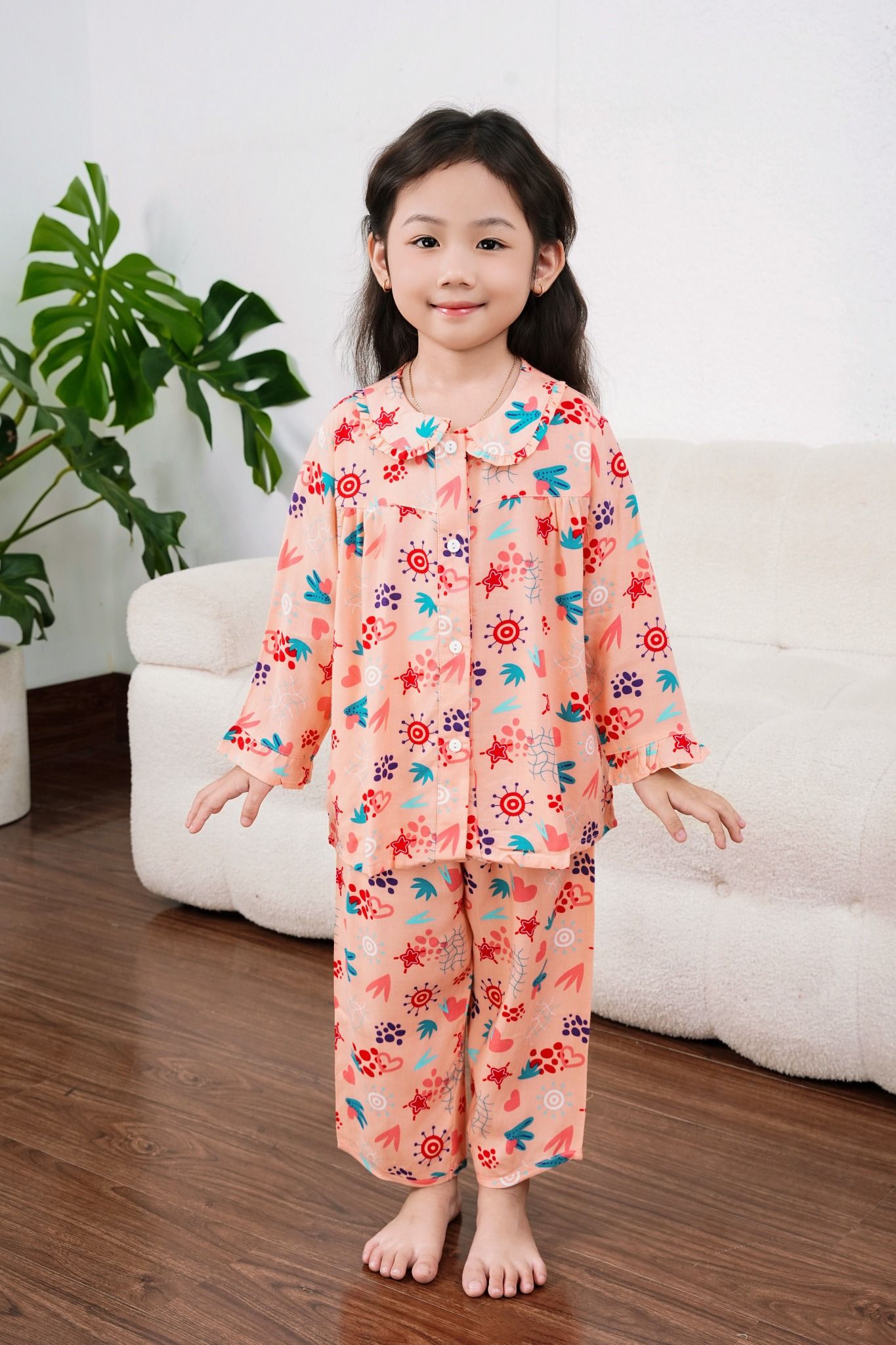 Q25112301 - Bộ dài Pijama bé gái họa tiết dễ thương