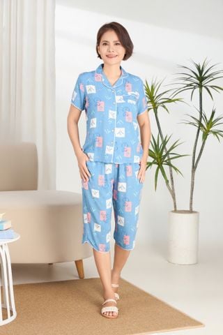 A441142504 - Bộ lửng pijama Quế Lâm chất vải Lanh hoa mềm mát