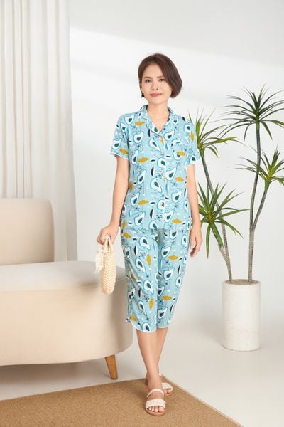 A441142504 - Bộ lửng pijama Quế Lâm chất vải Lanh hoa mềm mát