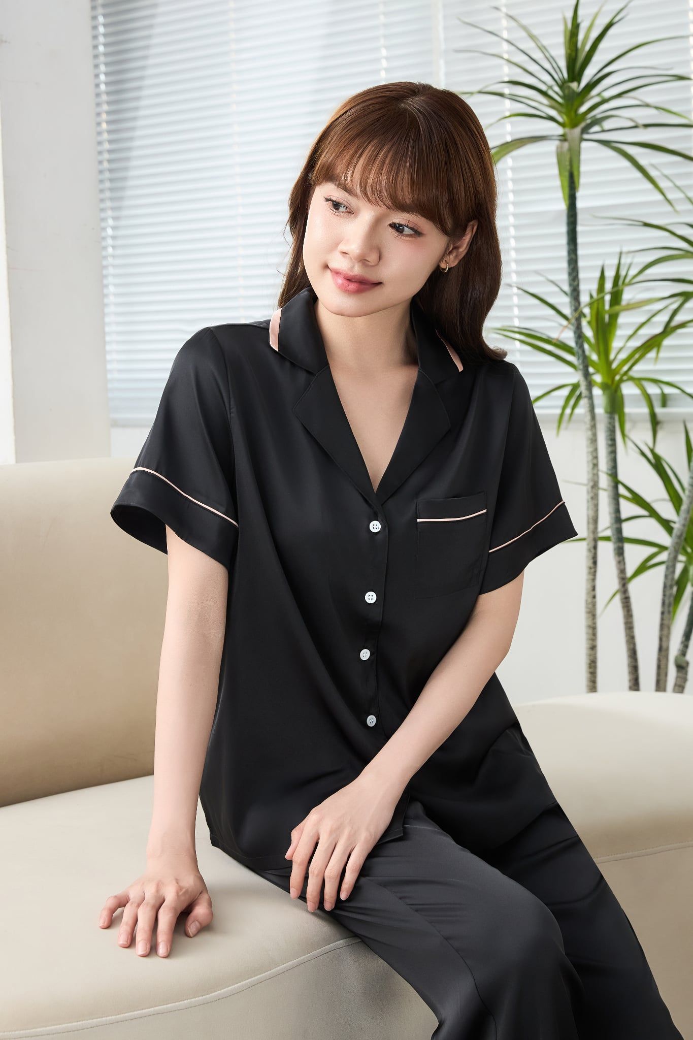 A43732601 - Bộ Dài Pijama Lụa Cao Cấp Tay Ngắn