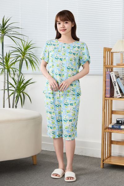 A441142503 - Bộ Lửng Mặc Nhà Lanh Phối Ren Tay Phồng