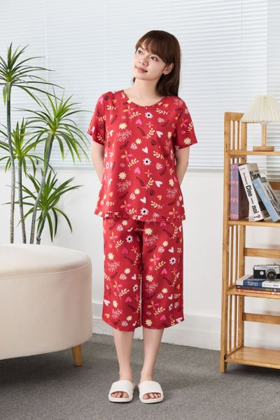 A441142603 - Bộ Lửng Mặc Nhà Lanh Cổ Tim Bèo Tay Ngắn