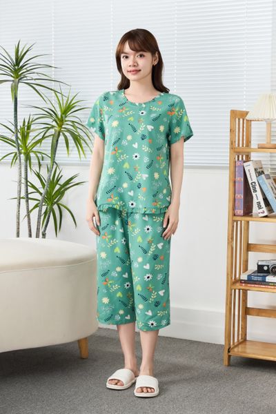 A441142603 - Bộ Lửng Mặc Nhà Lanh Cổ Tim Bèo Tay Ngắn