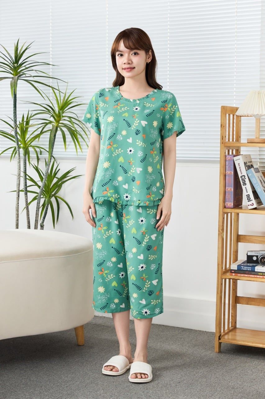 A441142603 - Bộ Lửng Mặc Nhà Lanh Cổ Tim Bèo Tay Ngắn