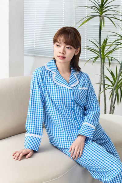 A45212510 - Bộ Dài Pijama Cotton Phối Ren Tay Dài