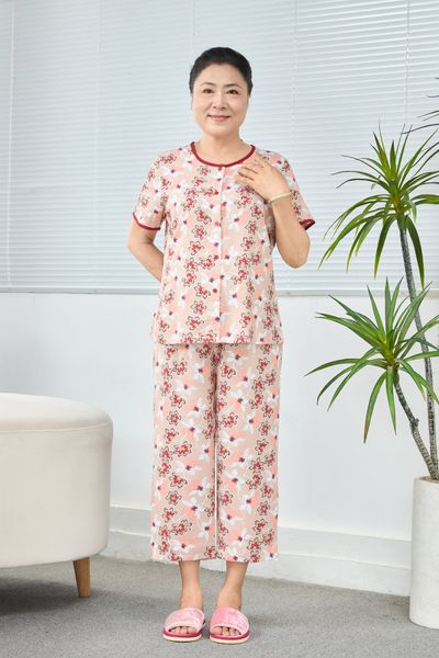 Q481132506 - Bộ Lỡ Mặc Nhà Lanh Hoa Cổ Viền Nẹp Nút
