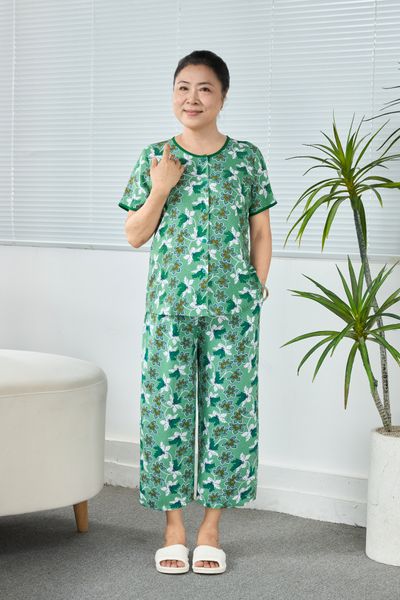 Q481132506 - Bộ Lỡ Mặc Nhà Lanh Hoa Cổ Viền Nẹp Nút