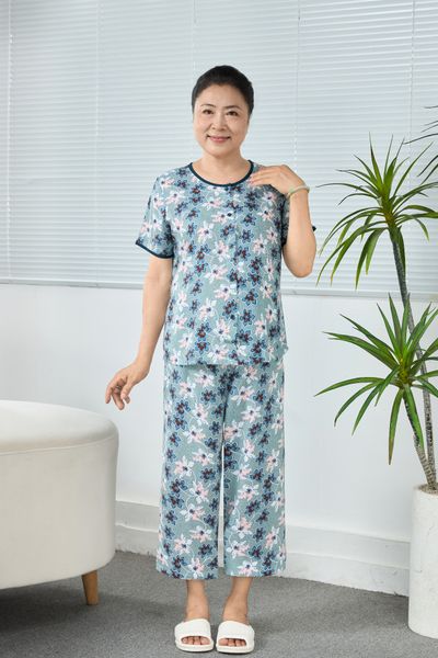 Q481132506 - Bộ Lỡ Mặc Nhà Lanh Hoa Cổ Viền Nẹp Nút