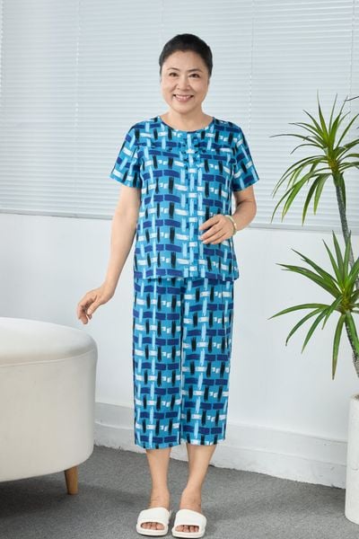 Q441132601 - Bộ Lửng Mặc Nhà Cổ Tròn Nẹp Bèo Tay Ngắn