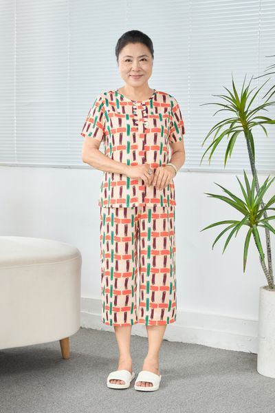 Q441132601 - Bộ Lửng Mặc Nhà Cổ Tròn Nẹp Bèo Tay Ngắn