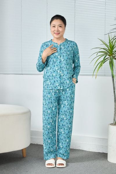 Q451132512 - Bộ Dài Mặc Nhà Lanh Cổ Nẹp Tròn Tay Dài