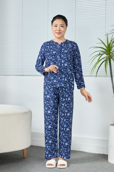 Q451132512 - Bộ Dài Mặc Nhà Lanh Cổ Nẹp Tròn Tay Dài