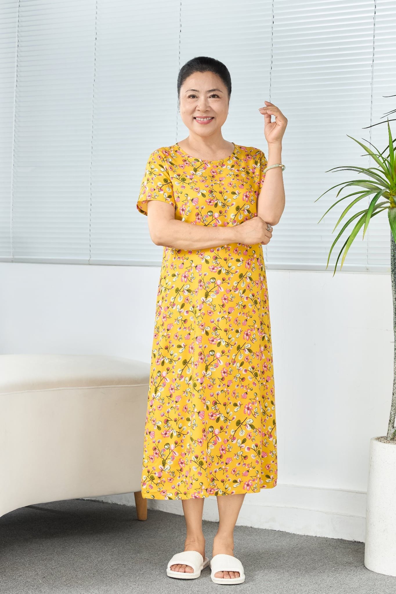 Q471132602 - Đầm Lanh Mặc Nhà Dáng Xuông Tay Ngắn