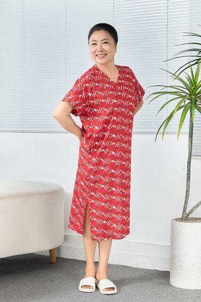 A471142505 - Đầm Mặc Nhà Lanh Cổ Tim Nẹp Tay Liền Xẻ Tà