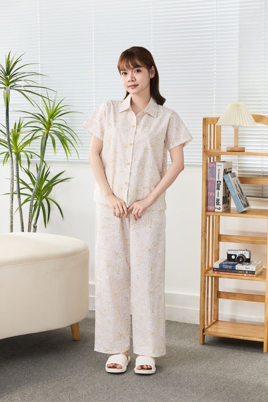 A45212509 - Bộ Dài Pijama Cotton Tay Ngắn