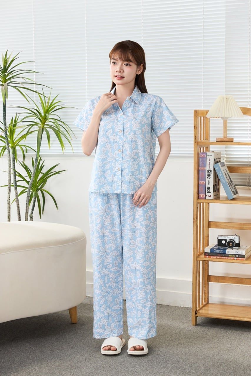 A45212509 - Bộ Dài Pijama Cotton Tay Ngắn