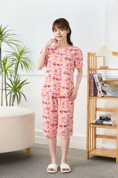 A441142503 - Bộ Lửng Mặc Nhà Lanh Phối Ren Tay Phồng