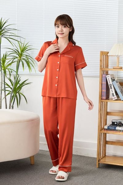 A43732601 - Bộ Dài Pijama Lụa Cao Cấp Tay Ngắn