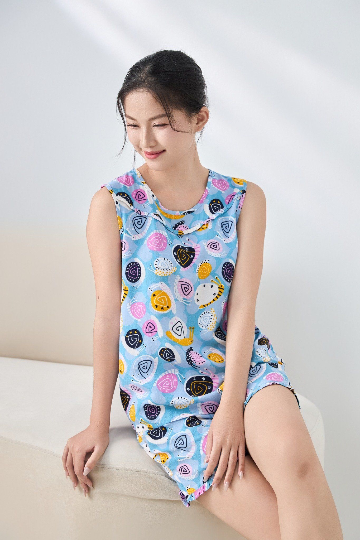 Q431132503 - Bộ ngắn mặc nhà Lanh hoa cổ tròn bèo, sát nách