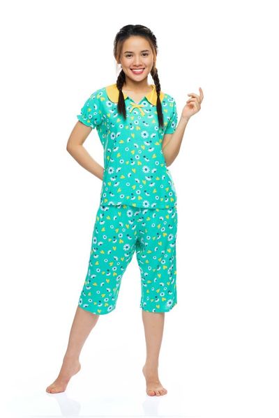 Q44112302 - Bộ lửng mặc nhà rayon (viscose) cổ bầu, sen phối v, gắn nơ phối