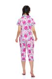  Q44212204 - Bộ lửng cotton hoa Pijama nữ, tay ngắn phối lé, nẹp khuy, nơ ngực 