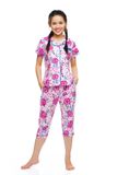  Q44212204 - Bộ lửng cotton hoa Pijama nữ, tay ngắn phối lé, nẹp khuy, nơ ngực 