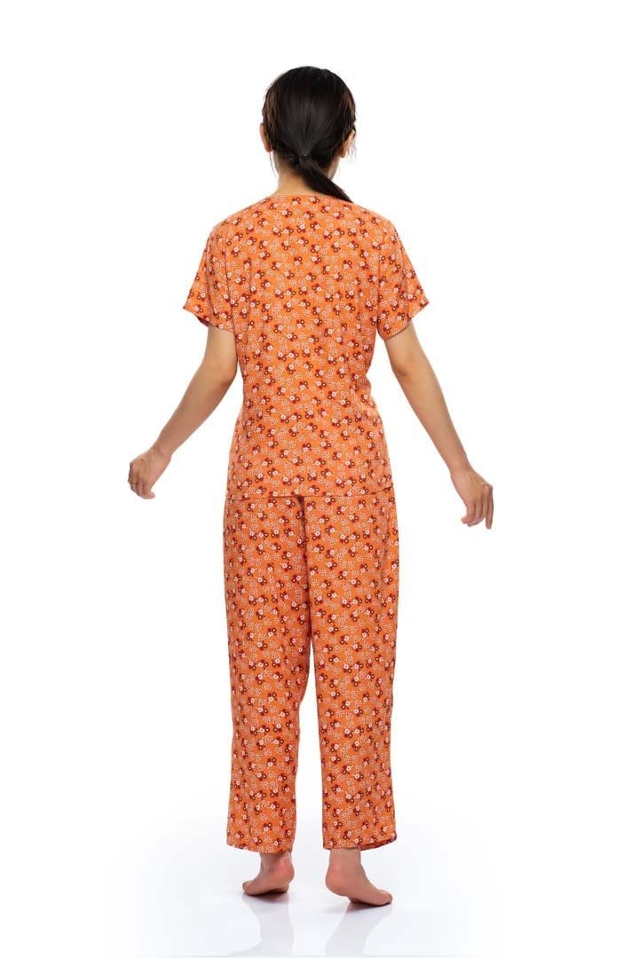 Q45112203 - Bộ dài rayon/ viscose hoa cổ tròn, rã đô, tay ngắn, 2 túi