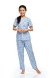  Q45112209 - Bộ dài Rayon/ viscose hoa cổ tim bầu, nẹp trụ, phối ren,tay ngắn 