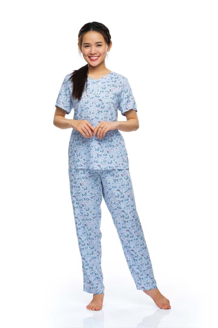  Q45112209 - Bộ dài Rayon/ viscose hoa cổ tim bầu, nẹp trụ, phối ren,tay ngắn 