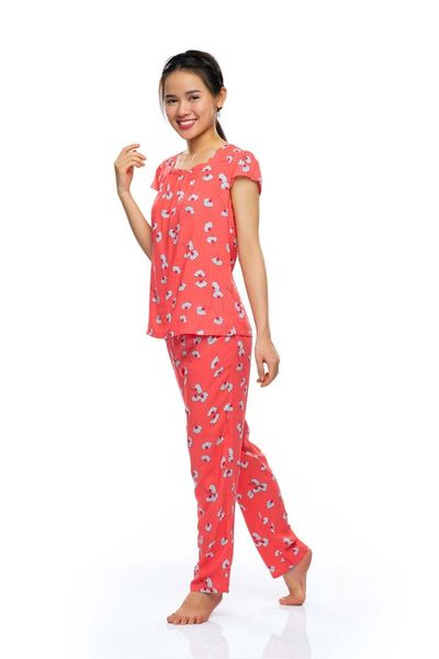 Q45112304 - Đồ Bộ Dài Rayon/ Viscose Nữ Mặc Nhà QUẾ LÂM Cổ Vuông Nhún Tay Ngắn