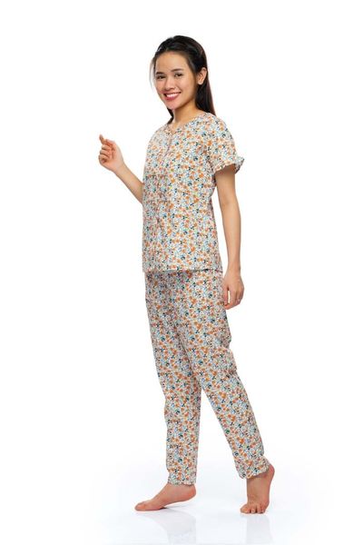 Q45212201 - Bộ dài cotton hoa cổ tròn viền béo,có nút