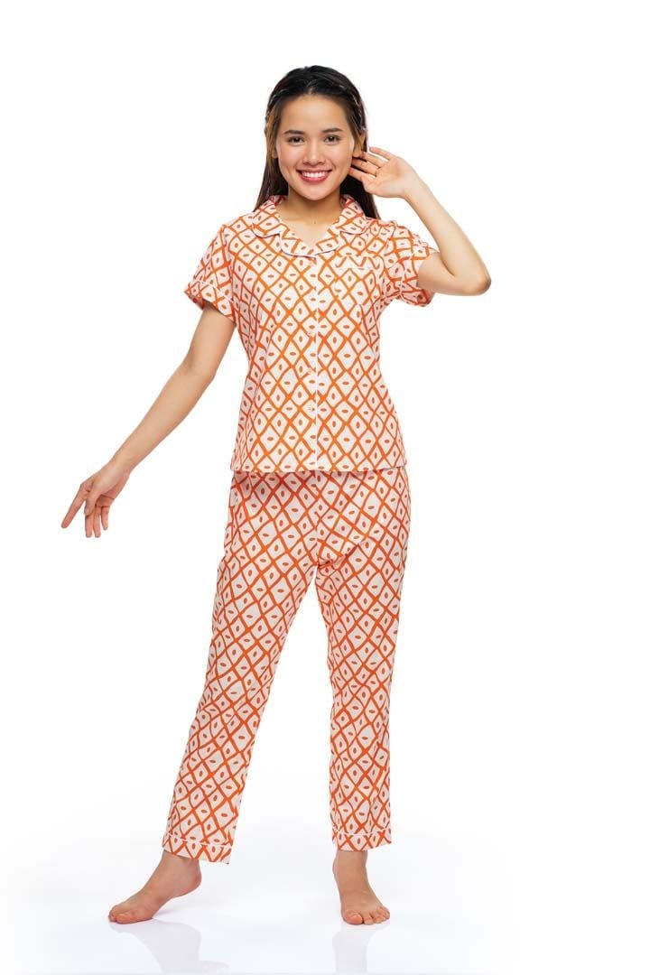  Q45212202 - Bộ dài cotton hoa Pyzama viền lé tay ngắn 