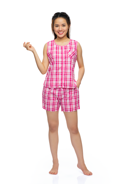 Q43318020 - Bộ ngắn mặc nhà chất kate - họa tiết caro có túi mềm mát