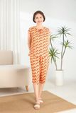  A44112302 - Bộ lửng lanh/ rayon/ viscose hoa cổ nhún bèo,dây rút thắt nơ 