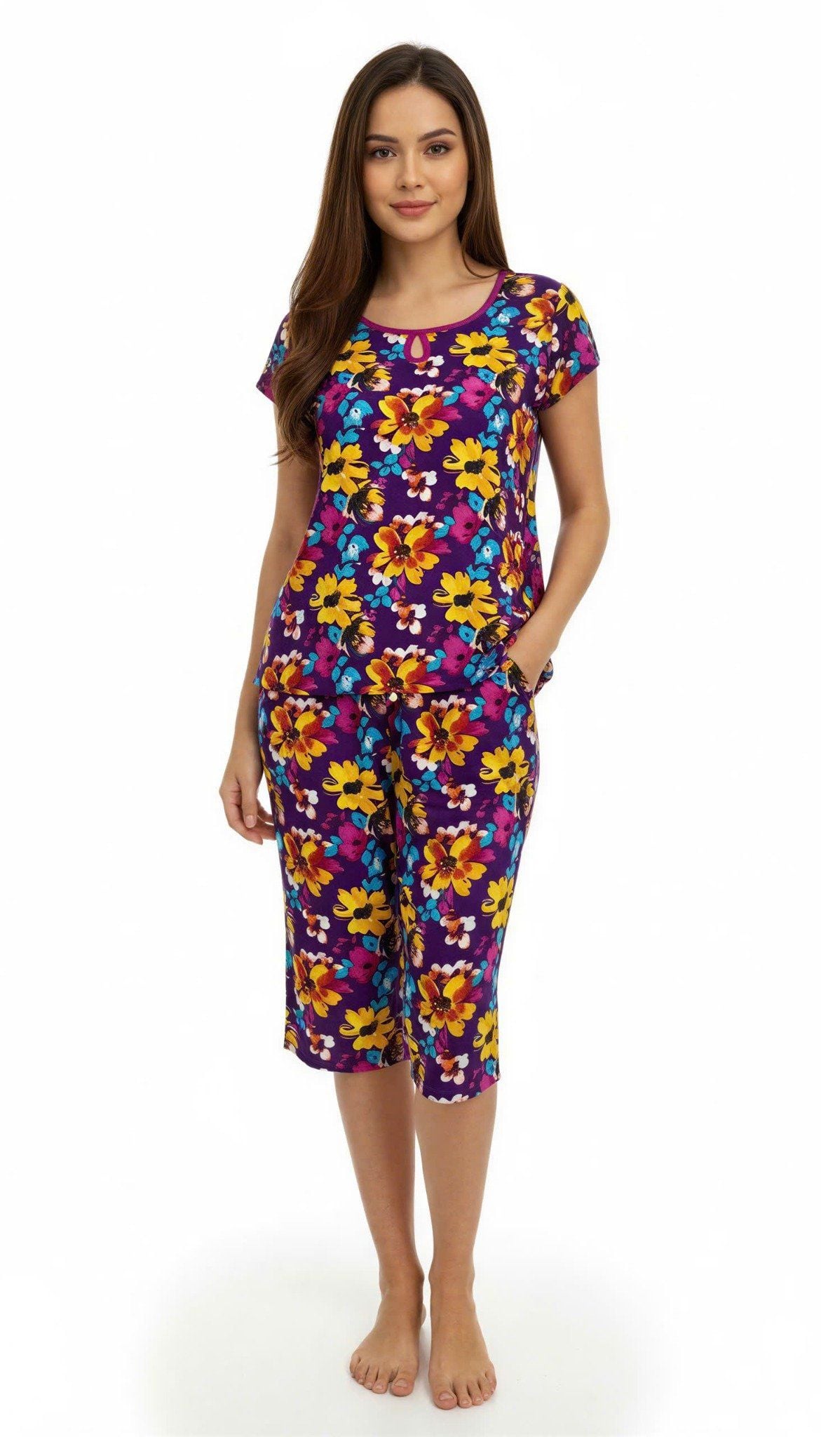 Q44118110 - Bộ lửng rayon cổ tròn khoét giọt nước, tay ngắn