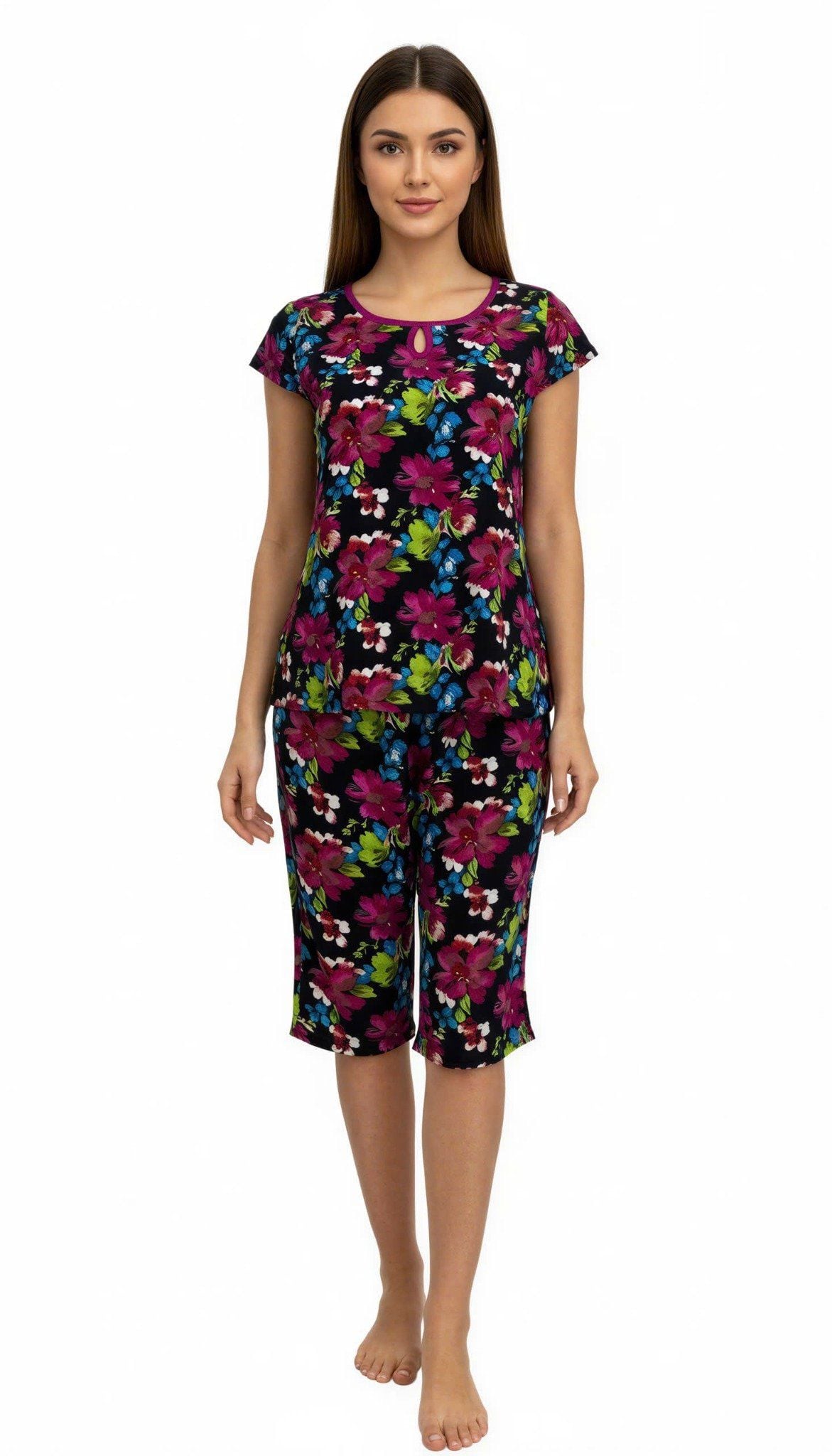 Q44118110 - Bộ lửng rayon cổ tròn khoét giọt nước, tay ngắn