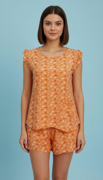 A43112301 - Bộ ngắn rayon hoa cổ tròn, tay bèo