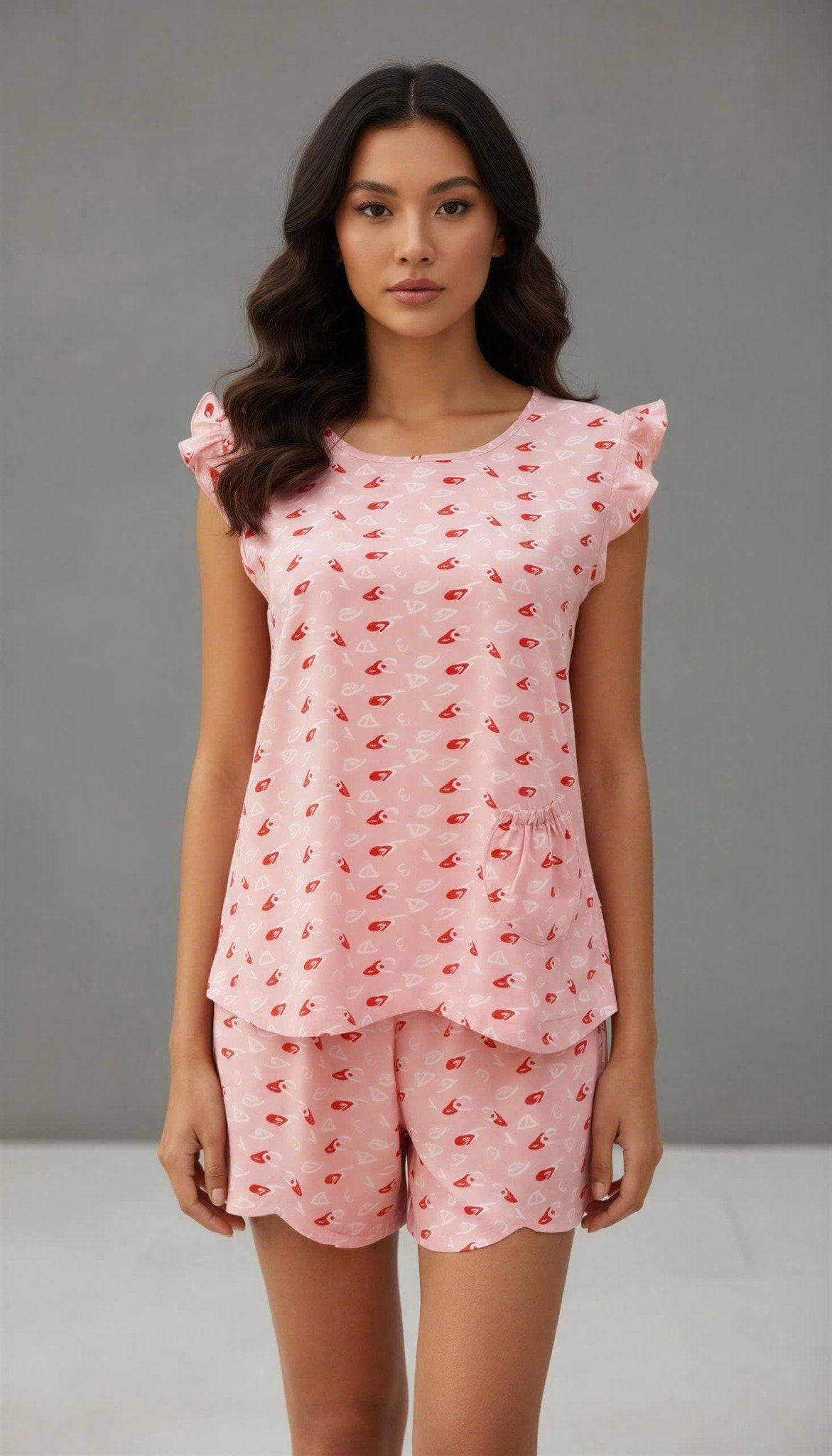 A43112301 - Bộ ngắn rayon hoa cổ tròn, tay bèo